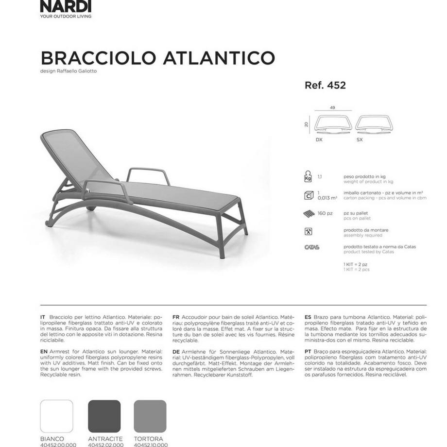 NARDI outdoor Bracciolo per lettino Atlantico bianco  