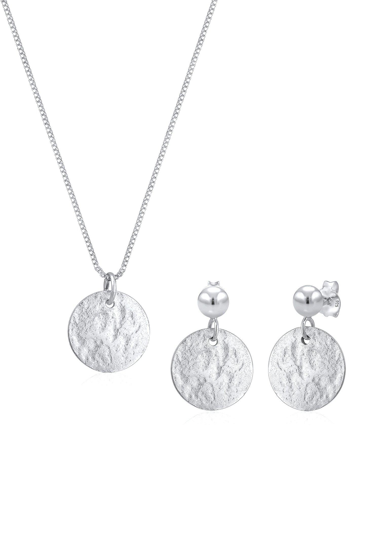 Image of Schmuckset Plättchen Organic Kette Ohrhänger Unisex Silber