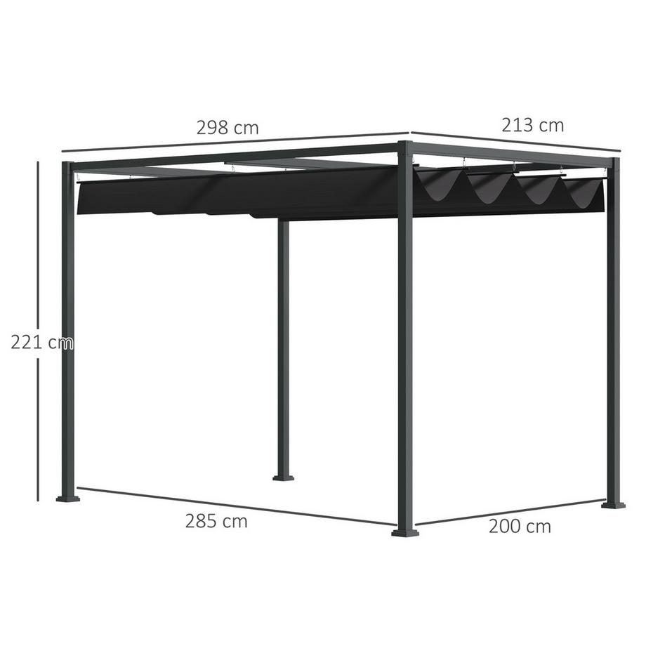 Northio Pergola Pavillon Terrassenüberdachung Mit Schiebedach, Polyester, Schwarz+Grau, 298X213X221Cm  