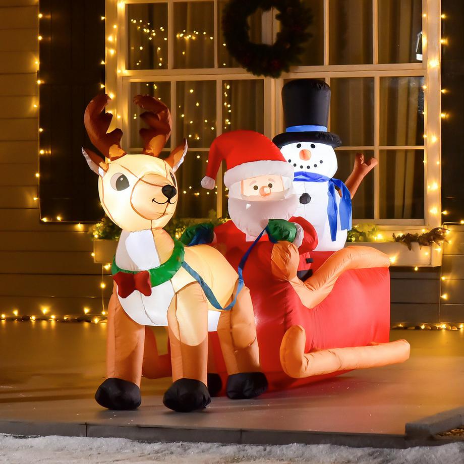 HOMCOM Aufblasbarer Weihnachtsmann auf Schlitte  