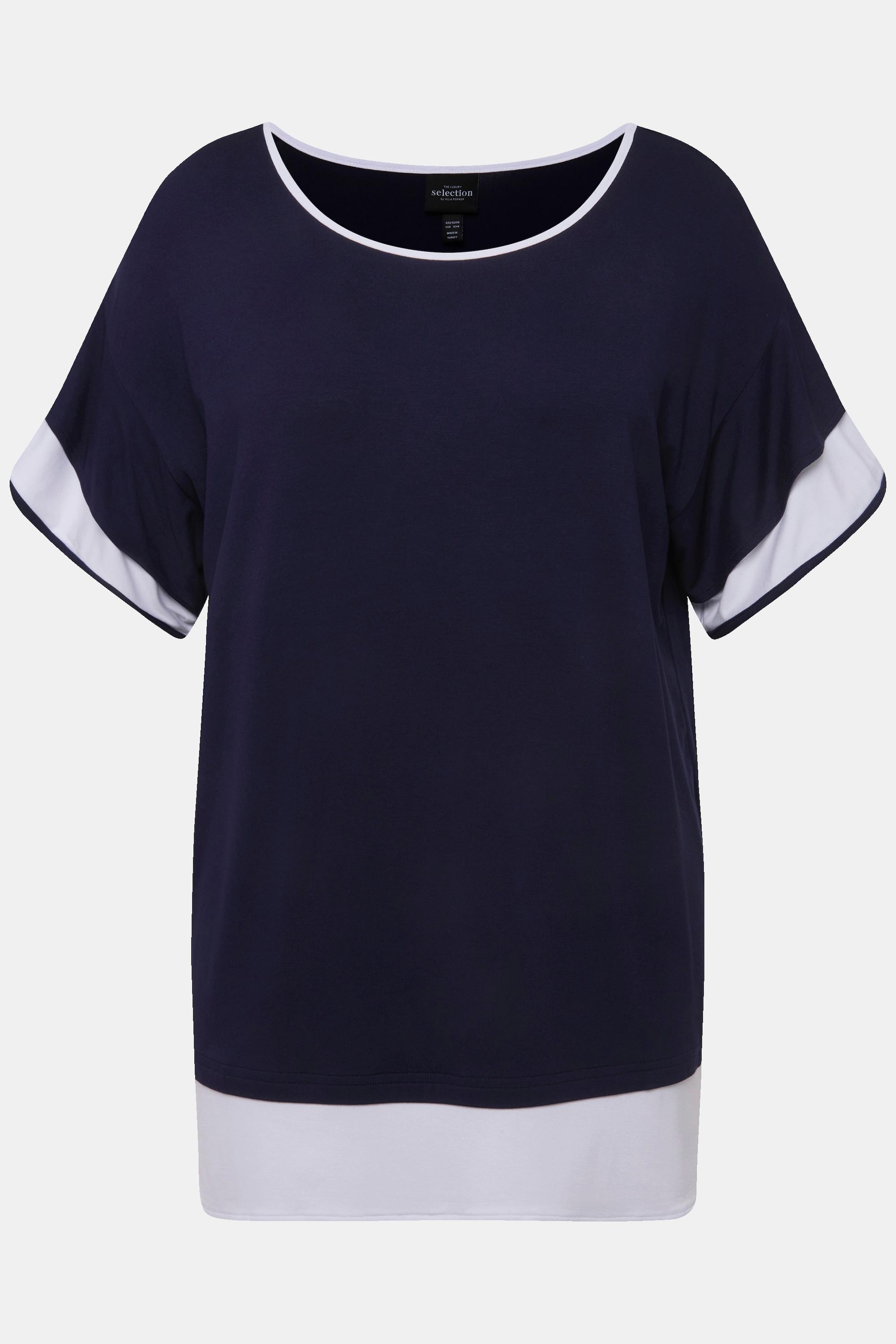 Ulla Popken  T-shirt dal taglio oversize con scollo a girocollo e mezze maniche con volant 