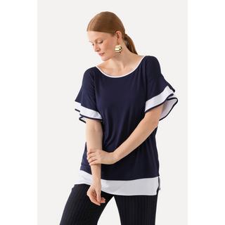 Ulla Popken  T-shirt dal taglio oversize con scollo a girocollo e mezze maniche con volant 