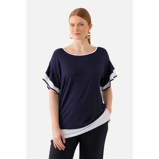 Ulla Popken  T-shirt dal taglio oversize con scollo a girocollo e mezze maniche con volant 