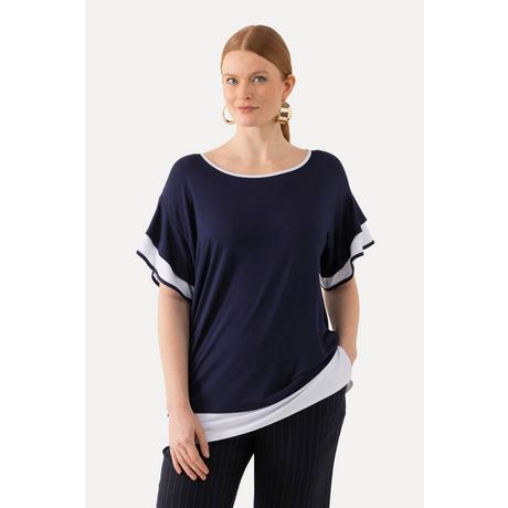 Ulla Popken  T-shirt dal taglio oversize con scollo a girocollo e mezze maniche con volant 