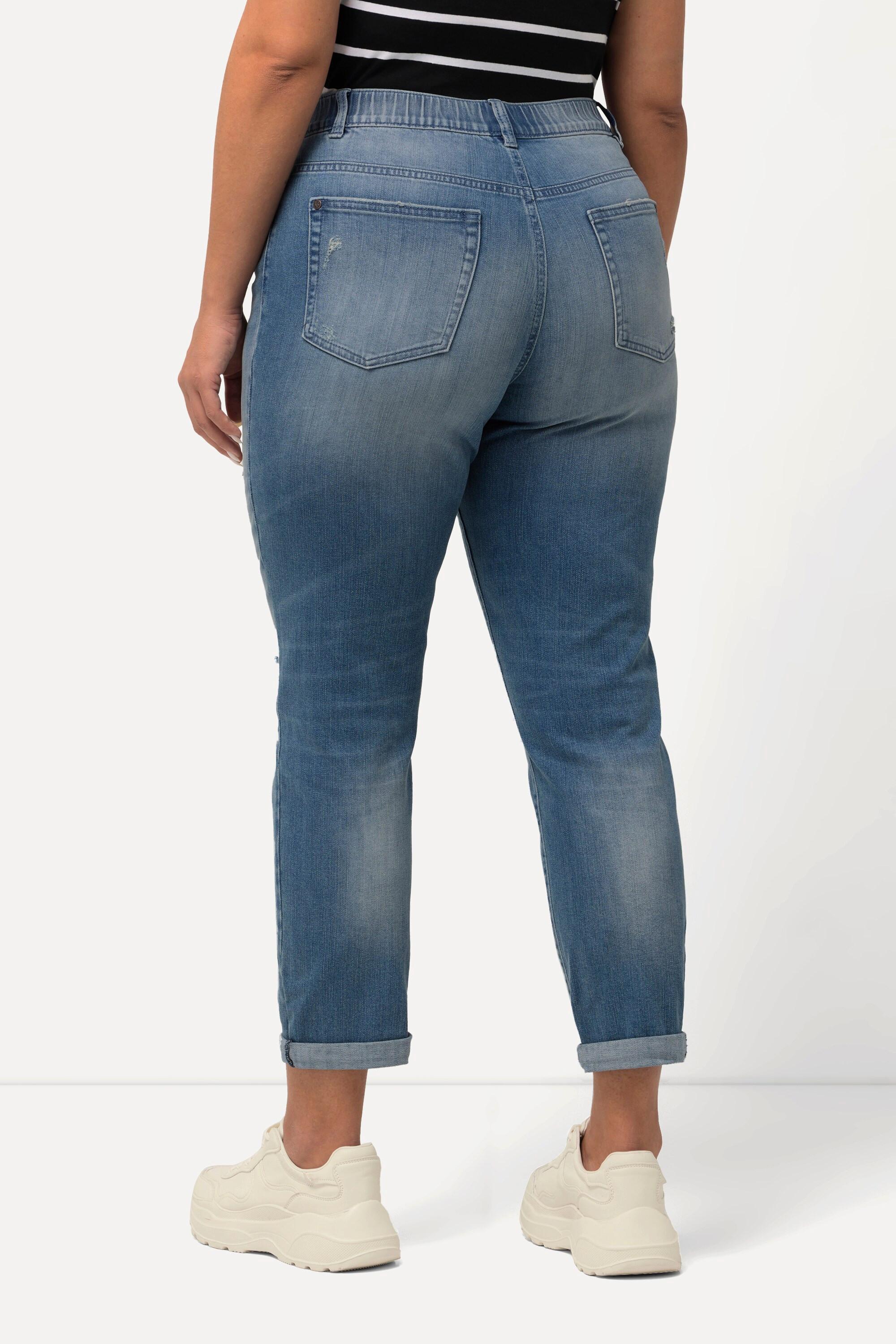 Ulla Popken  Boyfriend jeans con effetto sdrucito e cintura comoda 