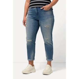 Ulla Popken  Boyfriend jeans con effetto sdrucito e cintura comoda 