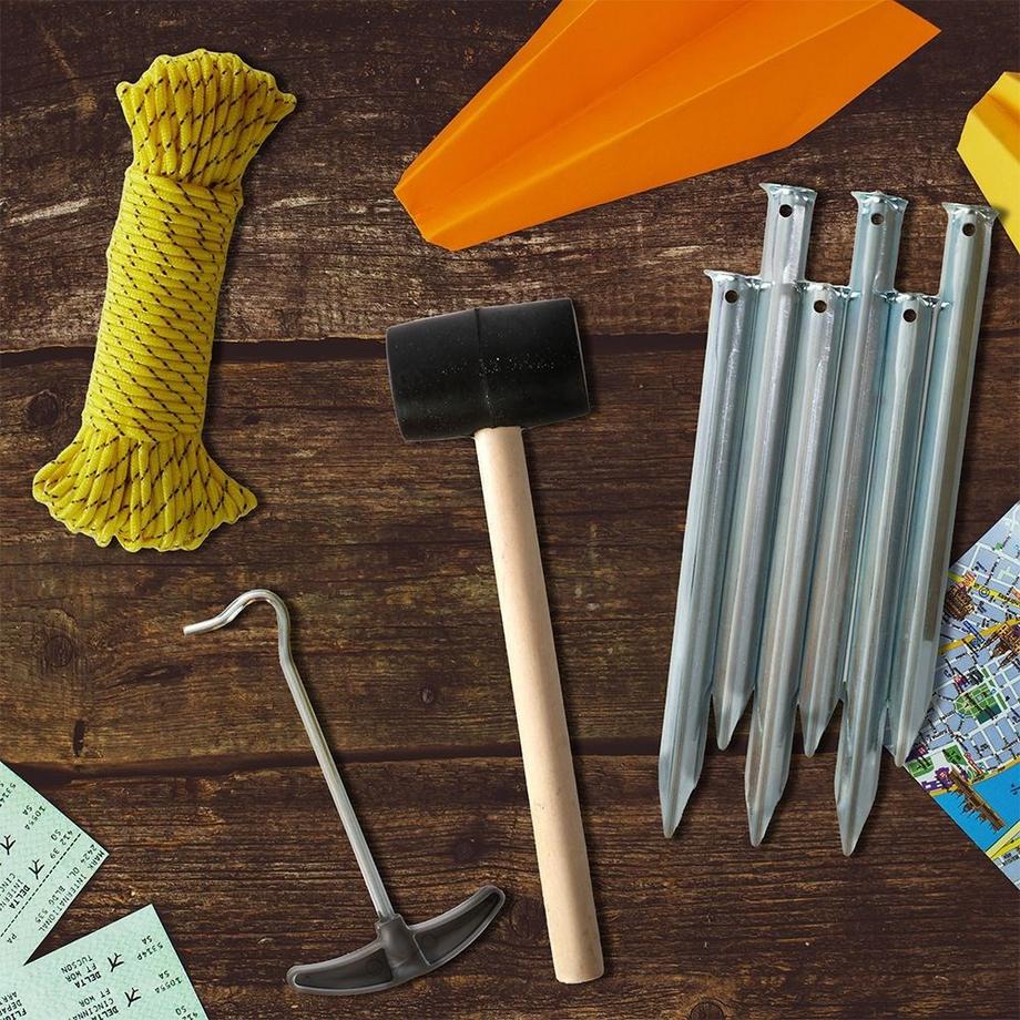 Redcliffs  Komplettes Camping-Set 9 Teile: Hammer, Seil, Zeltheringe, Haken 