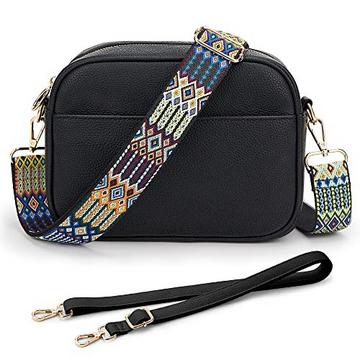 Umhängetasche, stylisch Veganem Leder Breiter Gurt Crossbody Schultertasch mit 2 verstellbaren