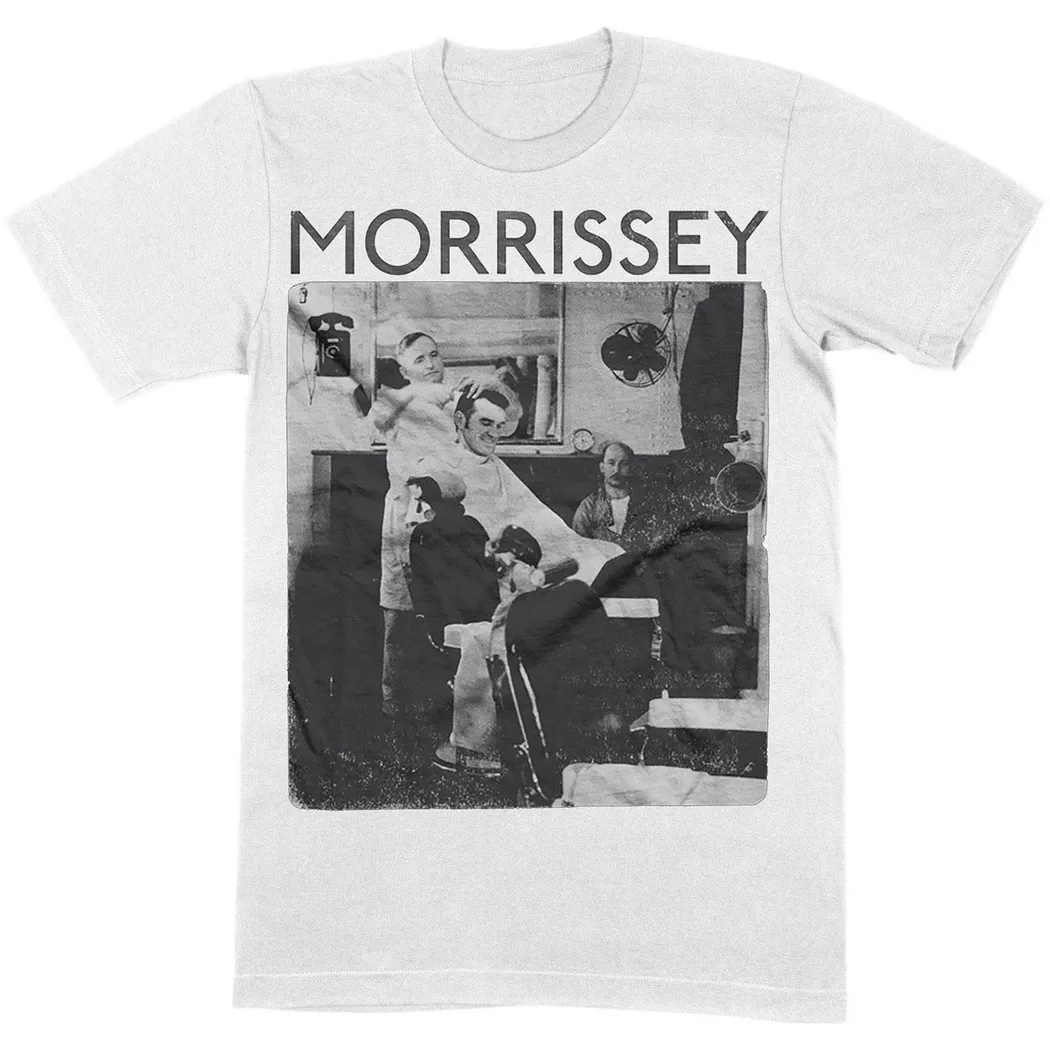 Morrissey - Tshirt BARBER SHOP, Barber Shop T-Shirt Imprimé Graphique, L, Blanc