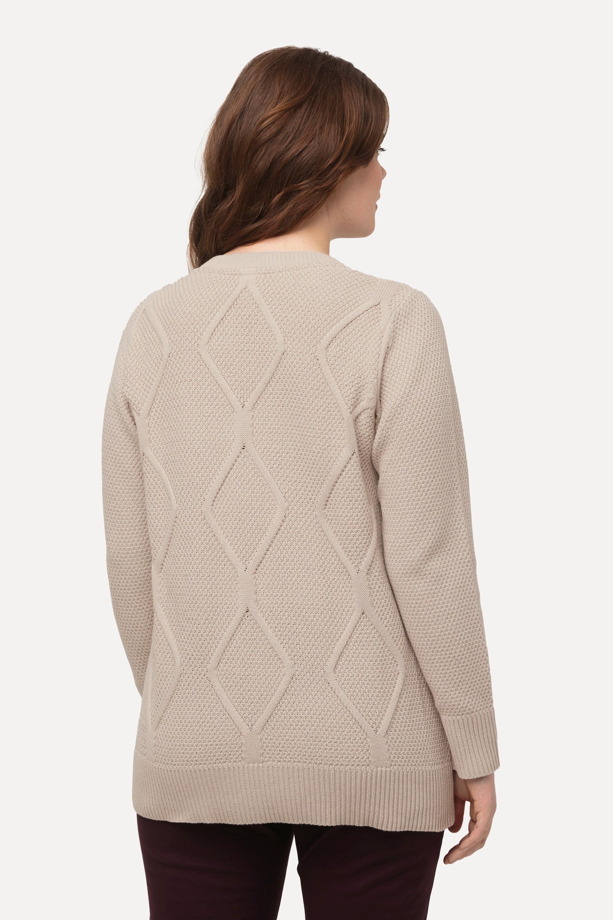 Ulla Popken  Pullover, Zopfmuster, Tunika-Ausschnitt, Langarm 