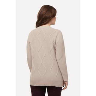 Ulla Popken  Pullover, Zopfmuster, Tunika-Ausschnitt, Langarm 