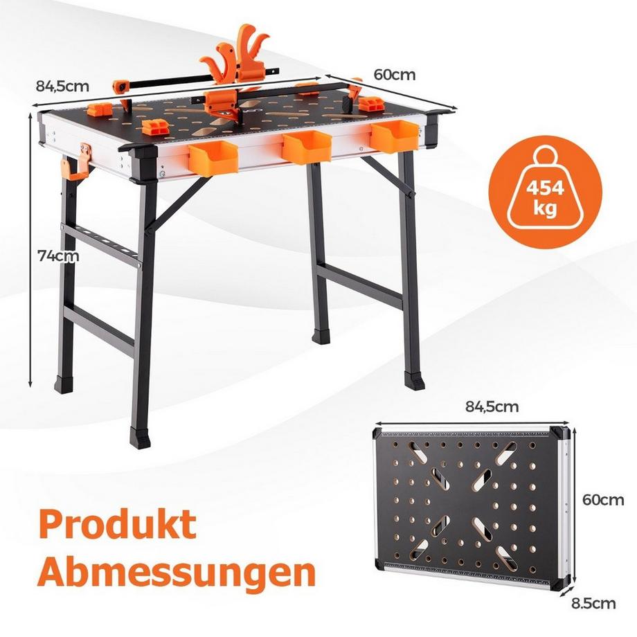 B2X  Arbeitstisch klappbar Werkbank mit 2 Schnellklemmen 3 Werkzeugkästen & Metallrahmen 
