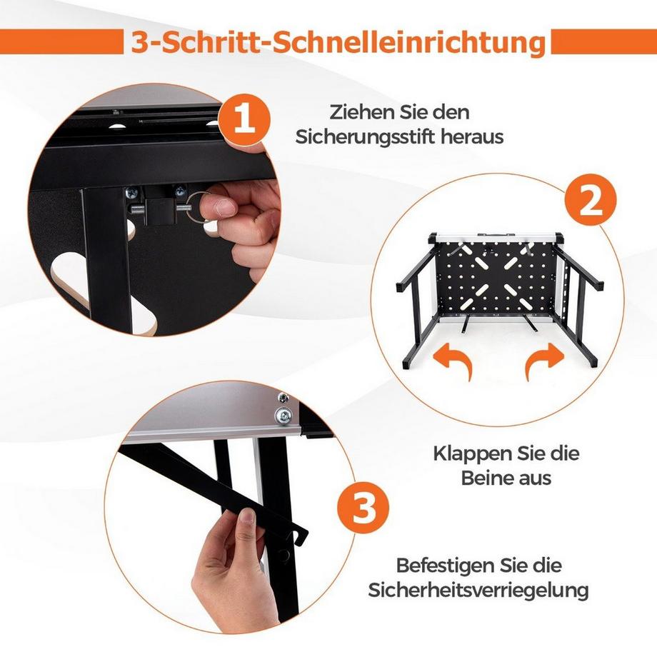 B2X  Arbeitstisch klappbar Werkbank mit 2 Schnellklemmen 3 Werkzeugkästen & Metallrahmen 