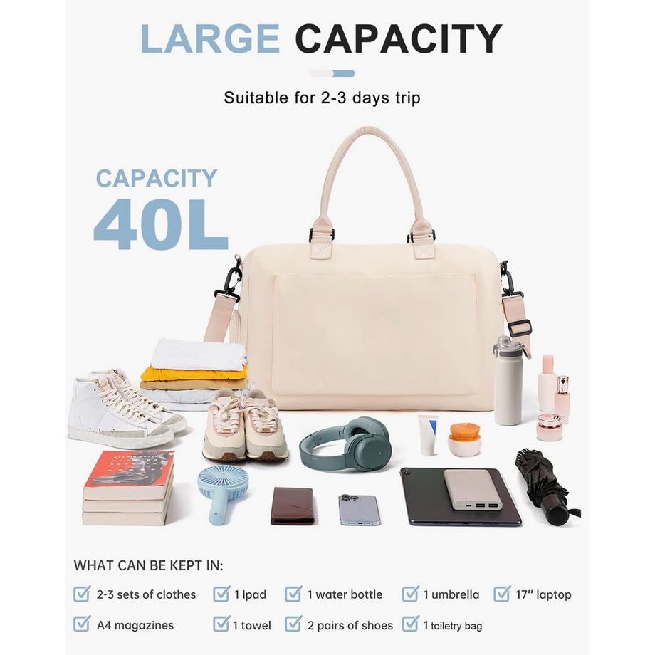 Only-bags.store Sac de sport et de voyage avec compartiment à chaussures et poche étanche  