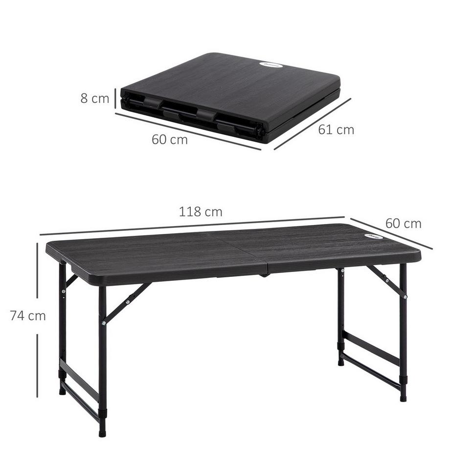 Northio Gartentisch, Höhenverstellbarer Klapptisch, Terrassentisch Für 4 Personen, Buffettisch Mit Stahlgestell, 118 X 60 X 74 Cm, Dunkelgrau  