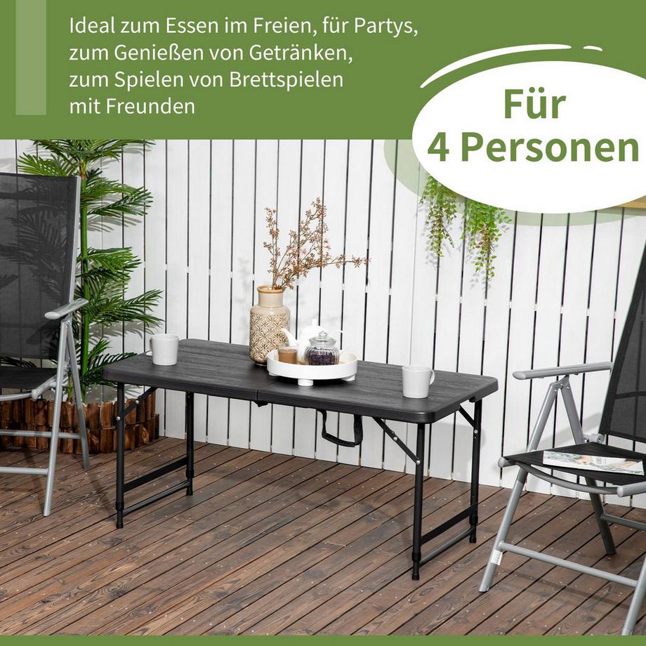 Northio Gartentisch, Höhenverstellbarer Klapptisch, Terrassentisch Für 4 Personen, Buffettisch Mit Stahlgestell, 118 X 60 X 74 Cm, Dunkelgrau  