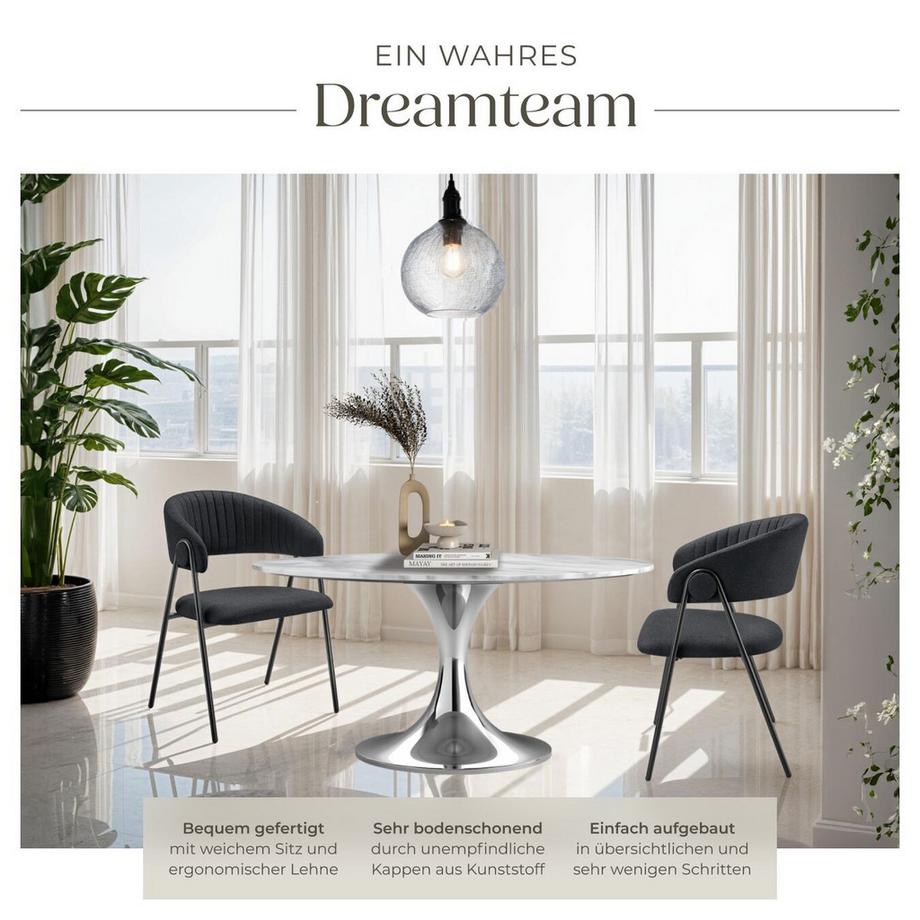 Tectake Armlehnstuhl Bedano Webstoff, gepolstert durchgehende Lehne in C-Form mit Steppmuster  