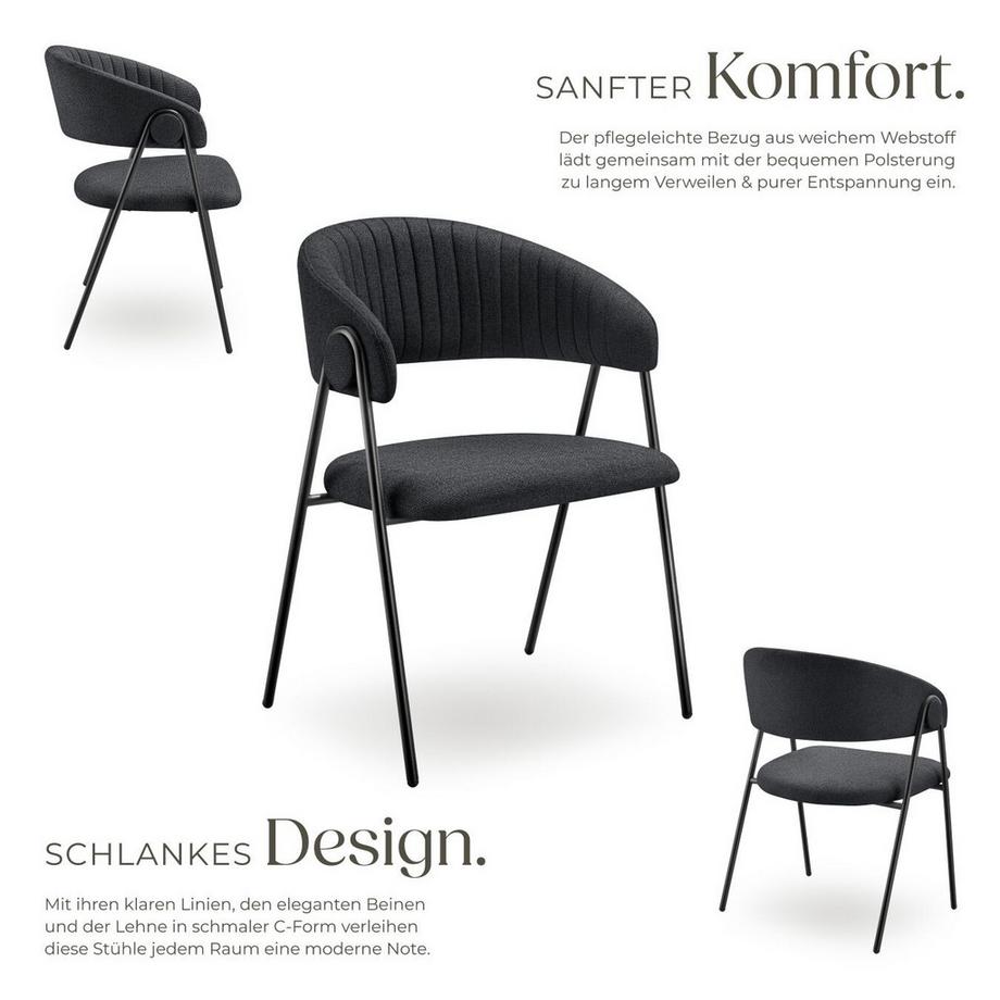 Tectake Armlehnstuhl Bedano Webstoff, gepolstert durchgehende Lehne in C-Form mit Steppmuster  