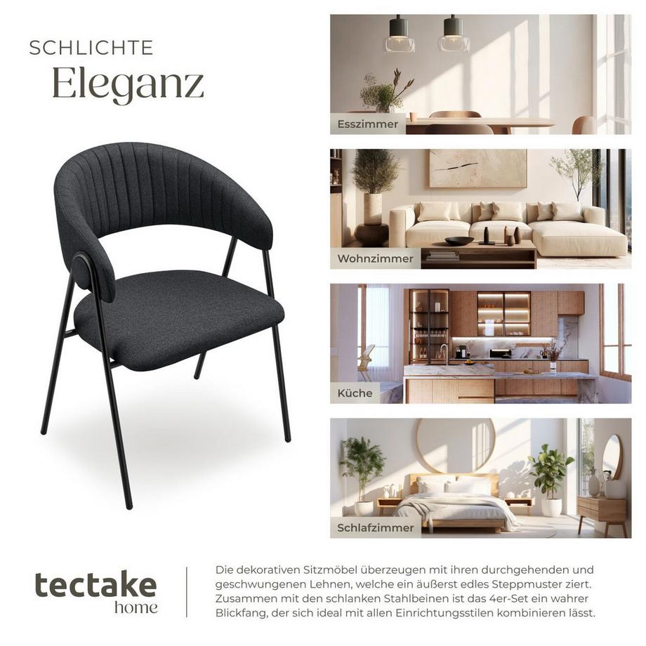 Tectake Armlehnstuhl Bedano Webstoff, gepolstert durchgehende Lehne in C-Form mit Steppmuster  