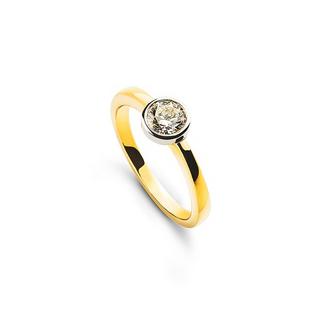 MUAU Schmuck  Solitär Ring Zargen-Fassung Gelbgold 750, Brillanten 0.25ct. Fassung Weissgold 750 