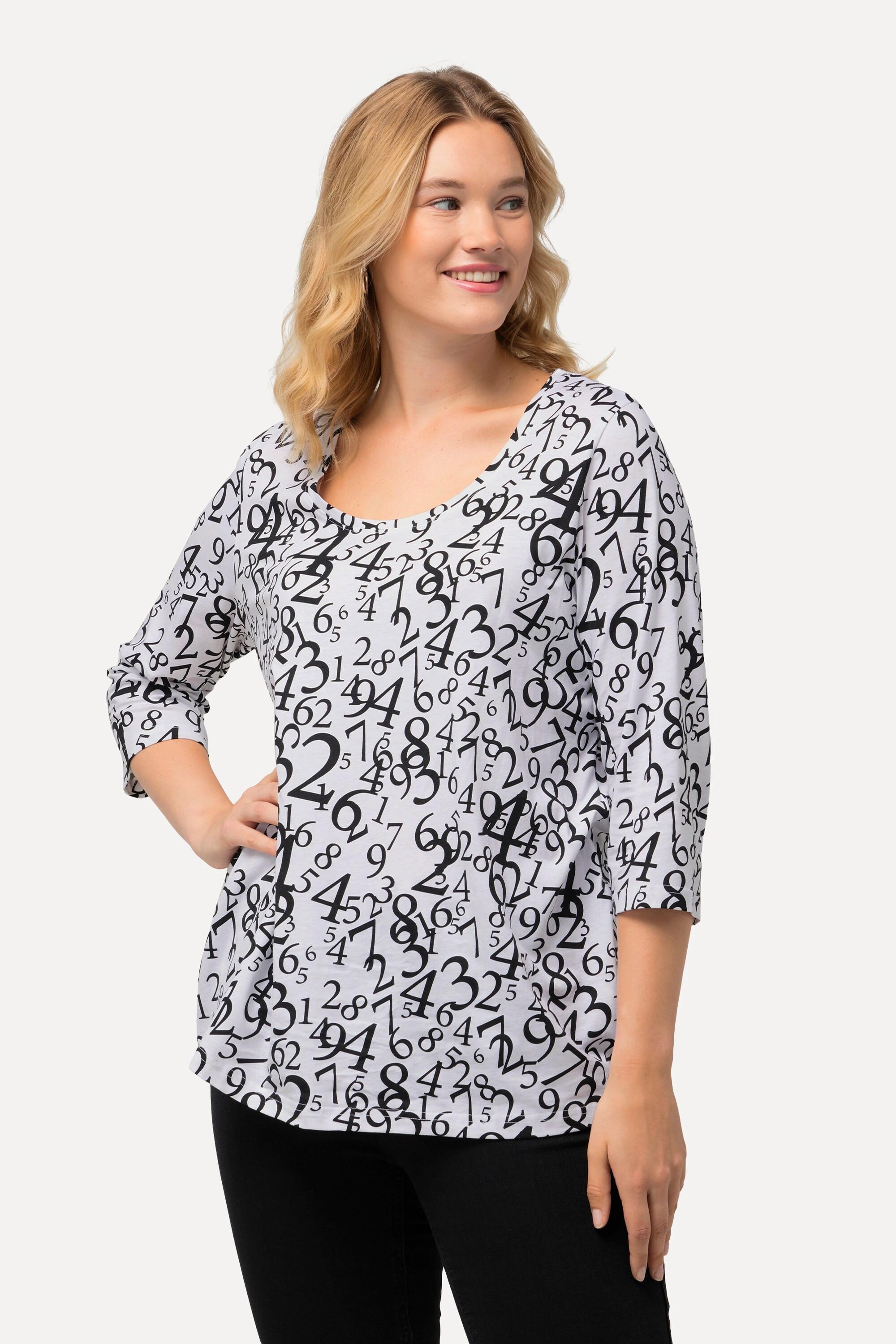 Ulla Popken  Shirt, Zahlenmuster, A-Linie, Rundhals, 3/4-Arm 