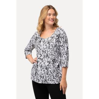 Ulla Popken  Shirt, Zahlenmuster, A-Linie, Rundhals, 3/4-Arm 