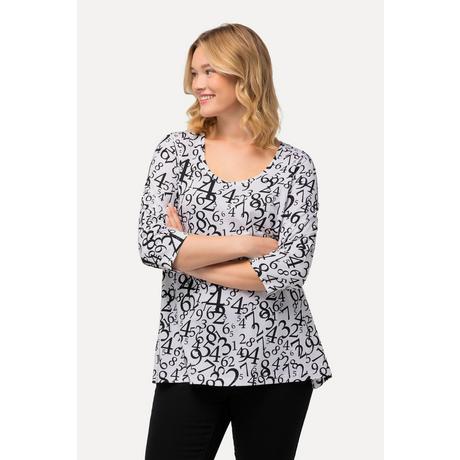 Ulla Popken  Shirt, Zahlenmuster, A-Linie, Rundhals, 3/4-Arm 