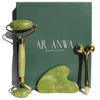 ARI ANWA Skincare The Glow Kit Jade – Ensemble de yoga pour le visage : Gua Sha, rouleau de jade et masseur 3D  