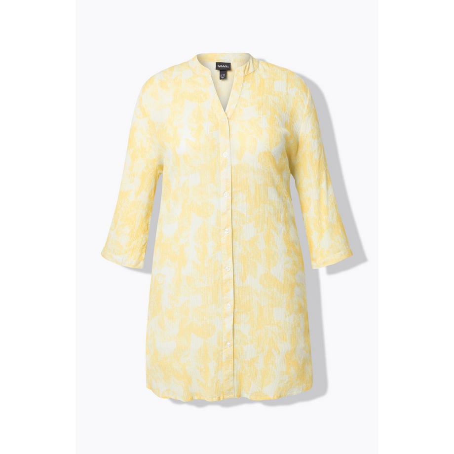 Ulla Popken Bedruckte Krepp Longbluse Stehkragen 3/4-Arm  