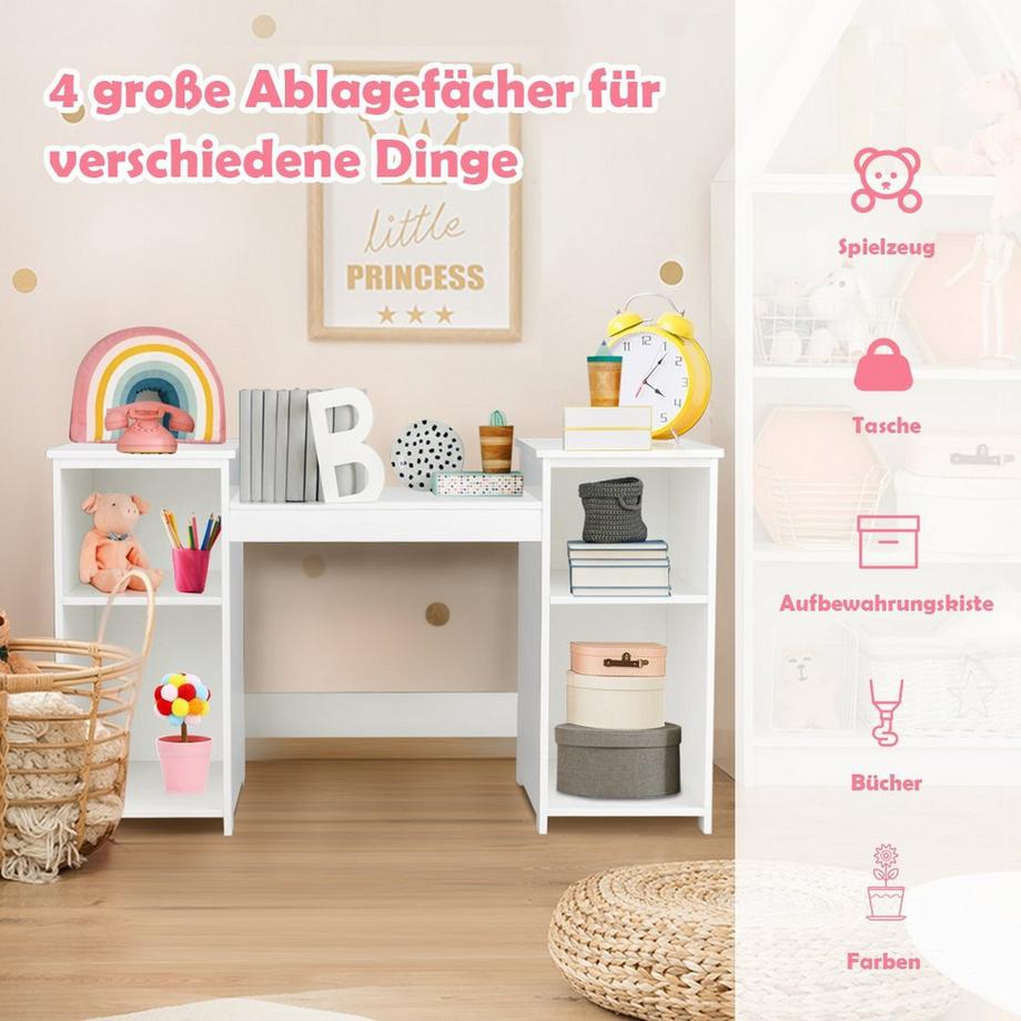 Northix  Coiffeuse bureau enfant 2 en 1 avec miroir 107 × 40 × 117 cm blanc 