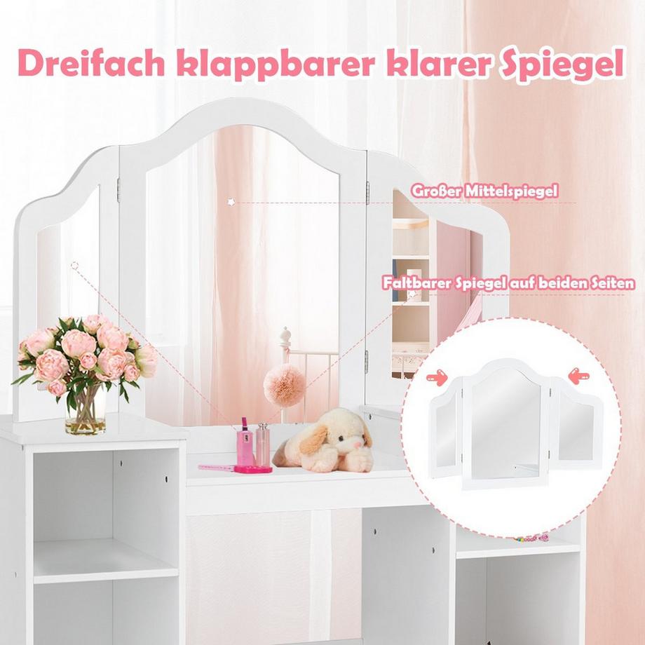 Northix  Coiffeuse bureau enfant 2 en 1 avec miroir 107 × 40 × 117 cm blanc 
