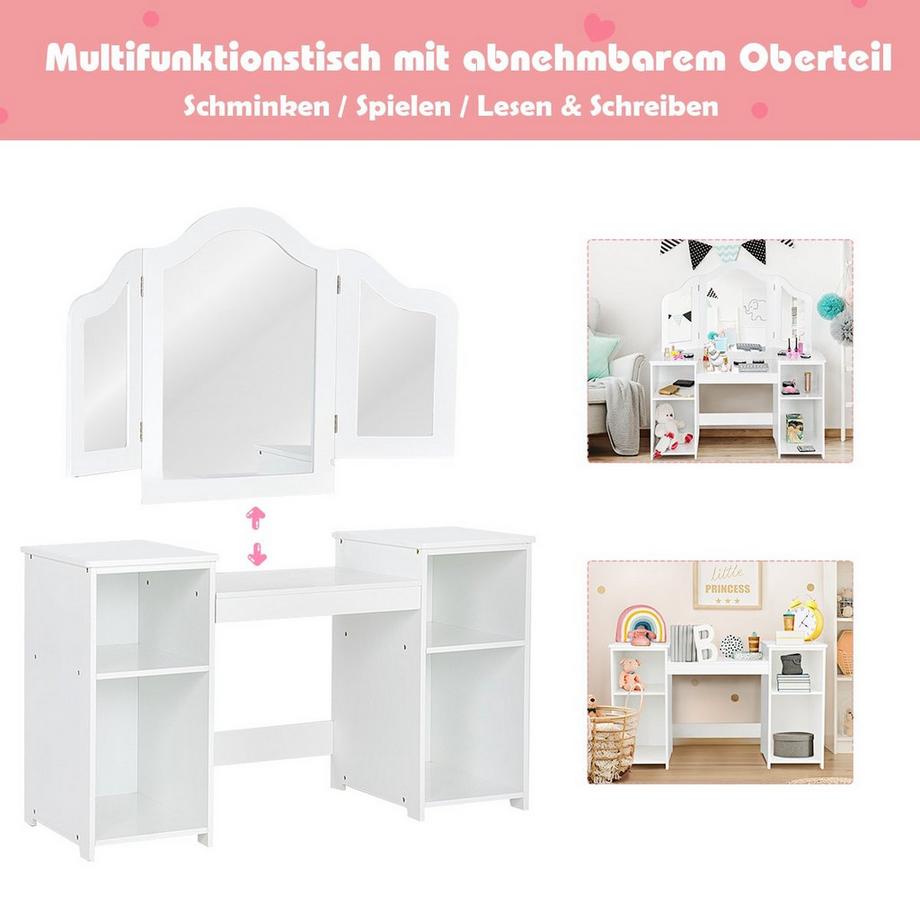Northix  Coiffeuse bureau enfant 2 en 1 avec miroir 107 × 40 × 117 cm blanc 