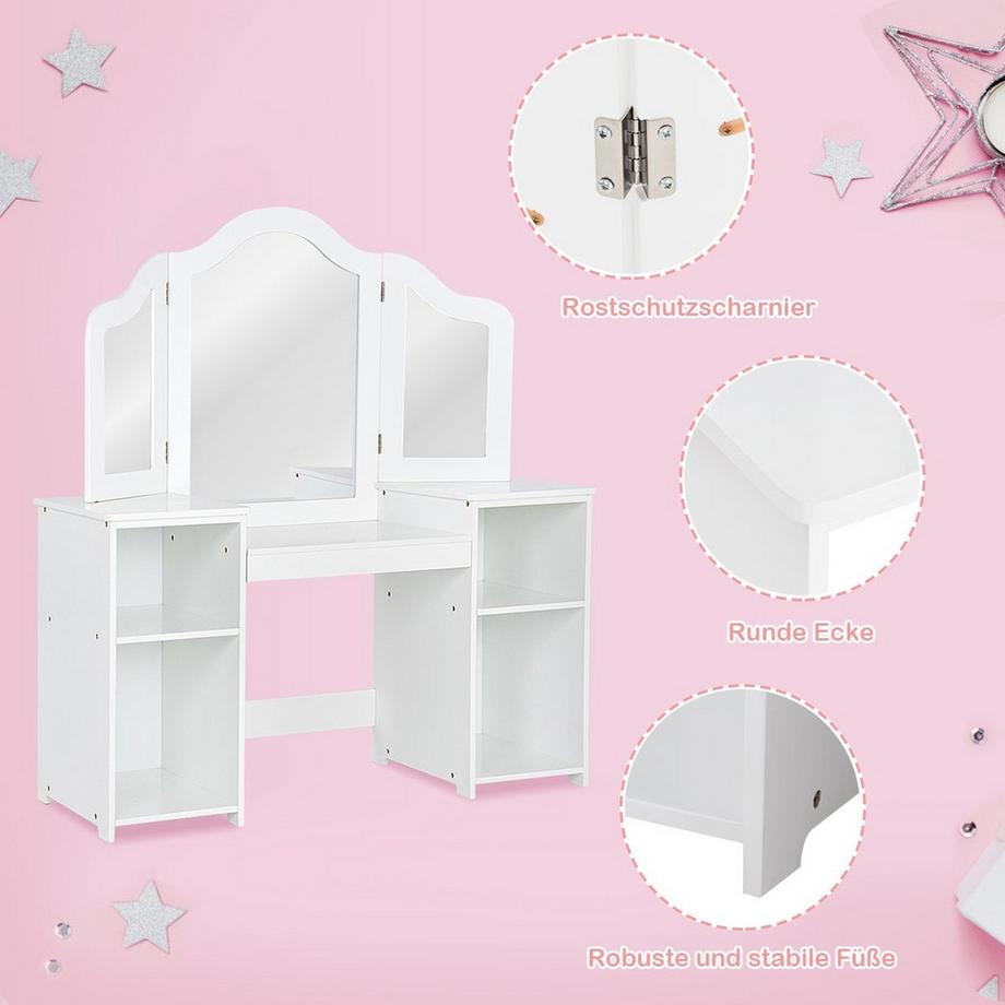 Northix  Coiffeuse bureau enfant 2 en 1 avec miroir 107 × 40 × 117 cm blanc 