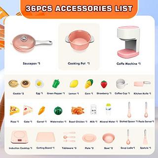 Activity-board  Accessoires de cuisine pour enfants, ensemble de jouets de cuisine, 36 pièces, accessoires de cuisine pour enfants avec cafetière, jouet alimentaire et ustensiles de cuisine 