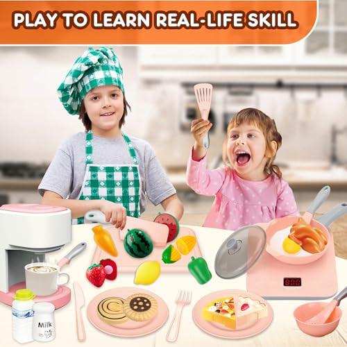 Activity-board  Accessoires de cuisine pour enfants, ensemble de jouets de cuisine, 36 pièces, accessoires de cuisine pour enfants avec cafetière, jouet alimentaire et ustensiles de cuisine 