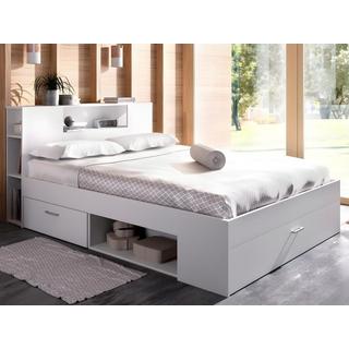 Vente-unique Letto con testata con vani portaoggetti e cassetti 160 x 200 cm: Bianco + Rete LEANDRE  