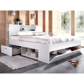 Vente-unique Letto con testata con vani portaoggetti e cassetti 160 x 200 cm: Bianco + Rete LEANDRE  