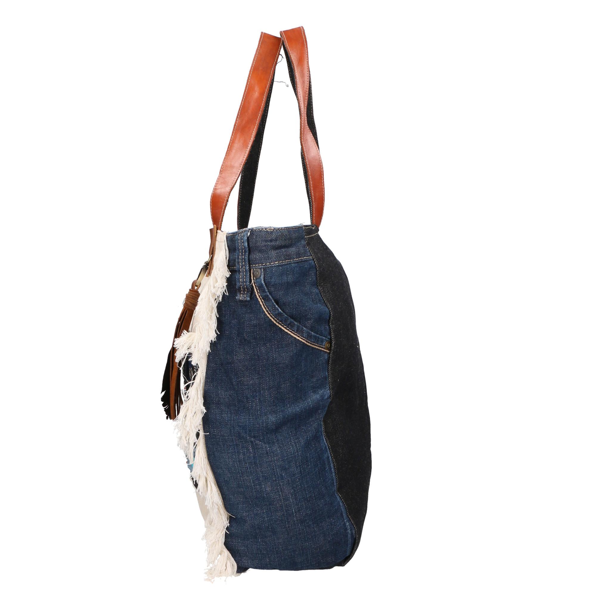 Gave Lux  Shultertasche Genuine leather + jeans and canvas women's shoulder tote bag. Product entirely built with recovery and/or recycled materials. 