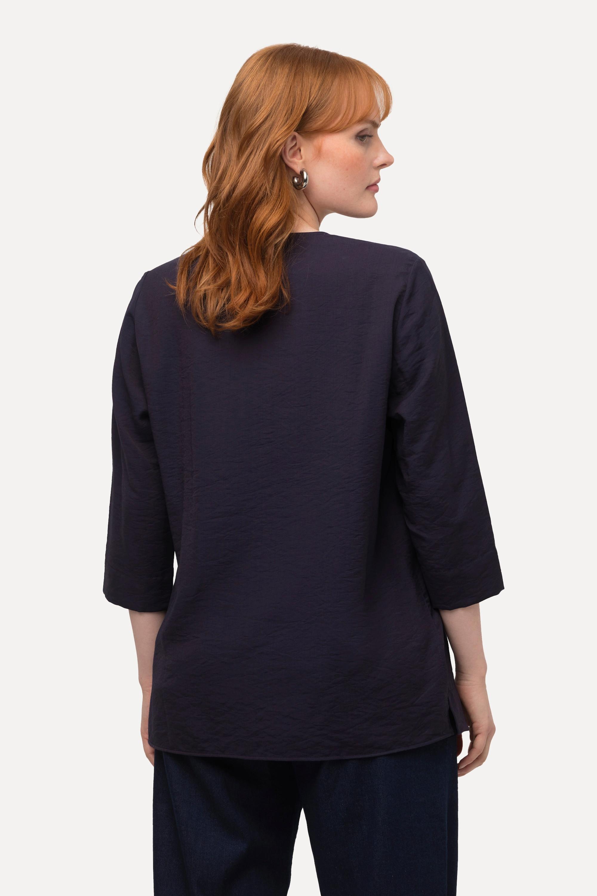 Ulla Popken  Blouse oversize à col en V et manches 3/4, matière texturée 