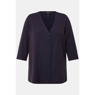 Ulla Popken  Blouse oversize à col en V et manches 3/4, matière texturée 