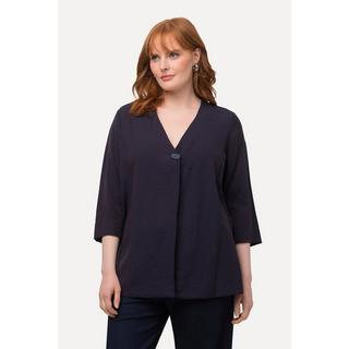 Ulla Popken  Blouse oversize à col en V et manches 3/4, matière texturée 