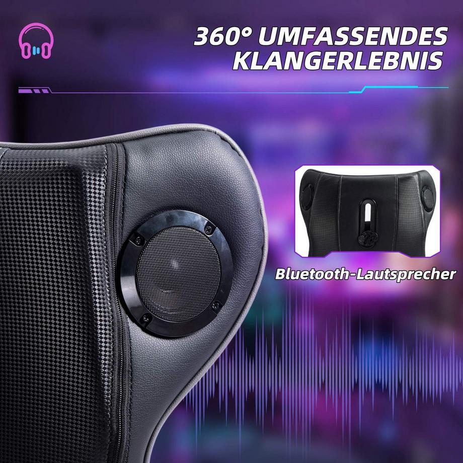 Northio  Chaise de jeu avec fonction bascule et pieds, chaise d'ordinateur ergonomique, chaise de bureau rotative réglable en hauteur avec haut-parleur, capacité de charge jusqu'à 120 kg, noir + gris 