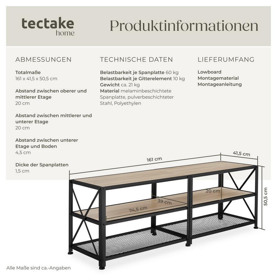 Tectake TV-Regal Indianapolis Industrial Style Holz und Stahl  