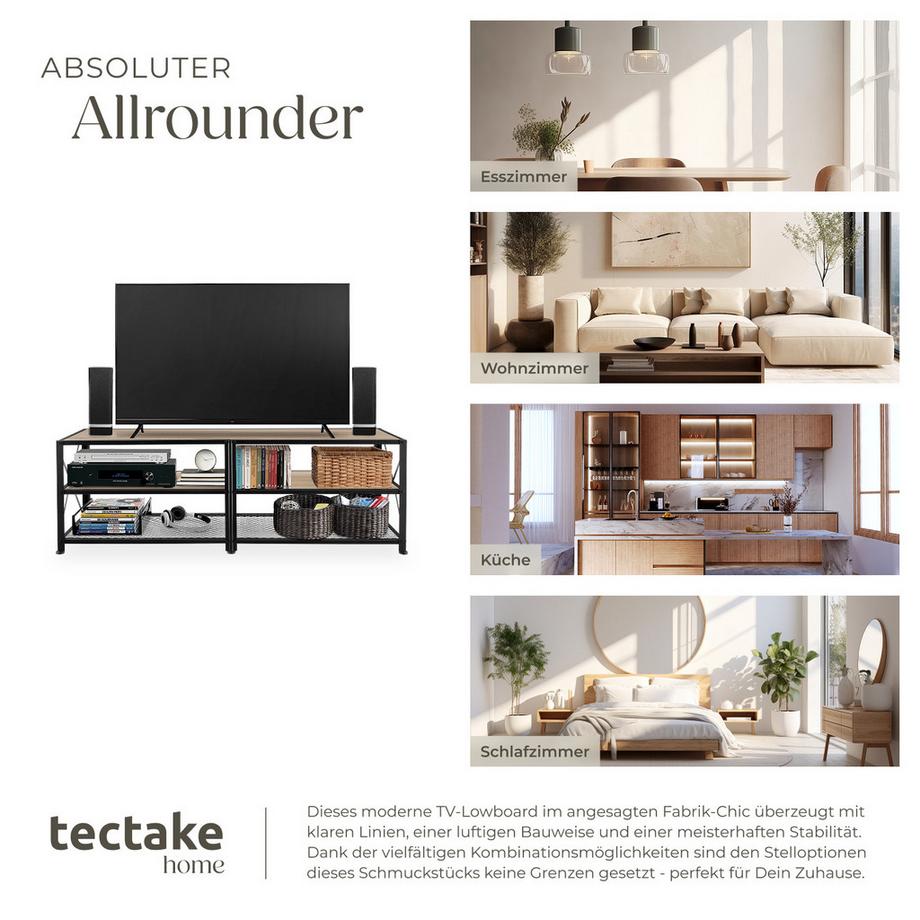 Tectake TV-Regal Indianapolis Industrial Style Holz und Stahl  