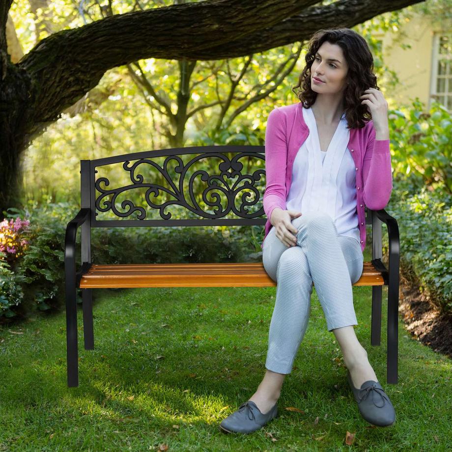 B2X Rustikale Gartenbank aus Metall und Holz  