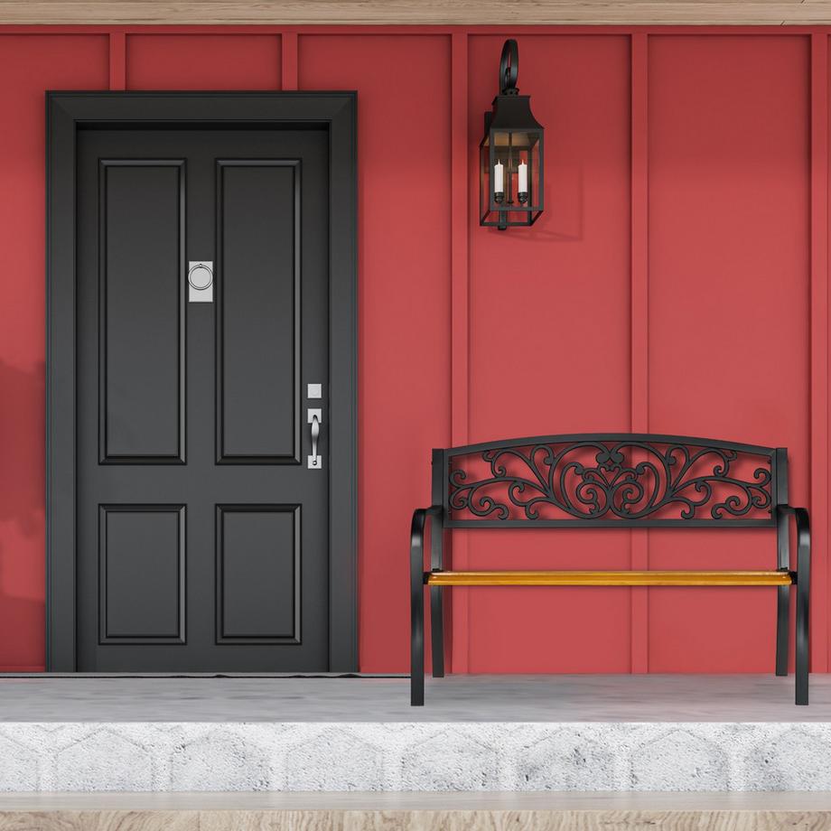 B2X Rustikale Gartenbank aus Metall und Holz  