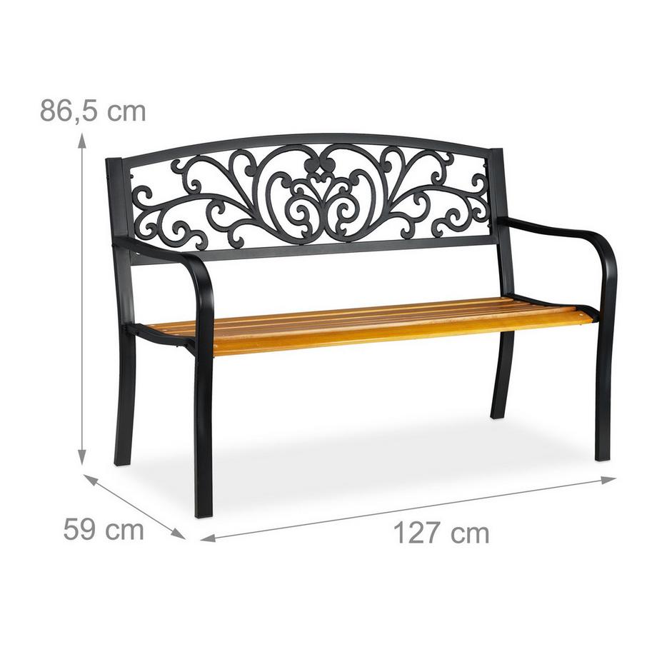 B2X Rustikale Gartenbank aus Metall und Holz  
