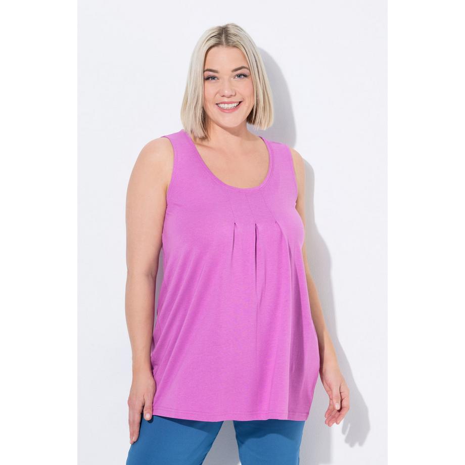 Ulla Popken A-Linie Ärmelloses Rundhals Top mit Zierfalten  