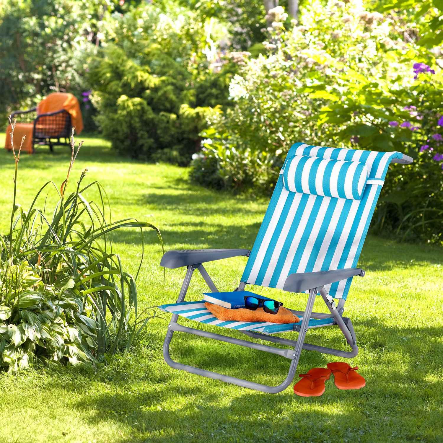 Northix Messingstuhl mit Nackenkissen - klappbar  