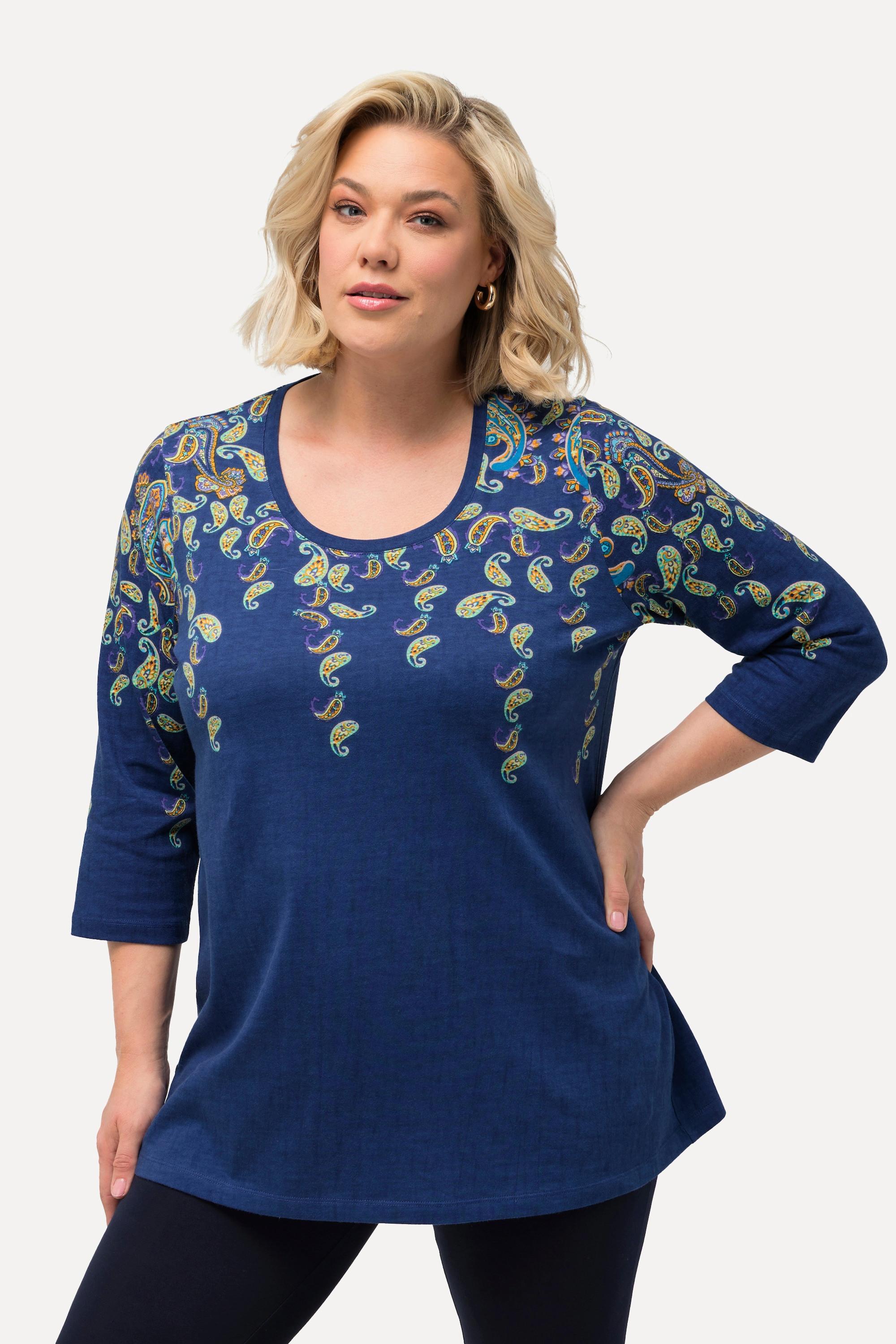 Ulla Popken  Longshirt, Bordürendruck, Rundhals, 3/4-Arm 